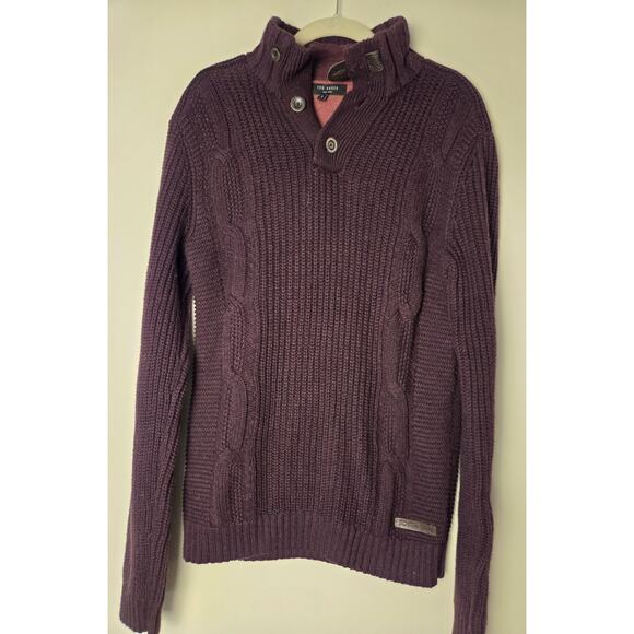 Ted Baker Half Button Mock Neck Knit Sweater Brown Red Undertone Size 2 Small - Picture 1 of 13